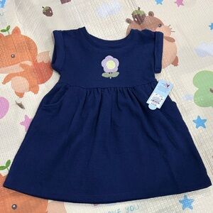 Cat & Jack Navy Knit Dress with Embroidered Lilac Flower